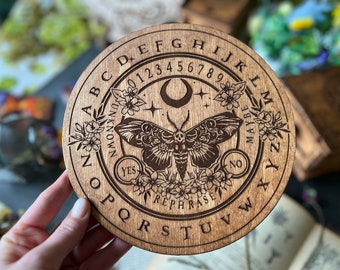 Tablero de péndulo de polilla lunar y flores, herramienta de adivinación radiestesista, decoración pagana, brujería, planificador de brujas, altar de brujas, tablero de mensajes de adivinación
