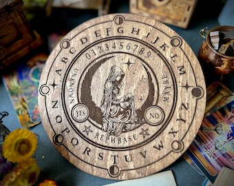 Tablero de péndulo Moon Girl, herramienta de adivinación radiestesista, decoración pagana, brujería, planificador de brujas, altar de brujas, tablero de mensajes de adivinación, gótico