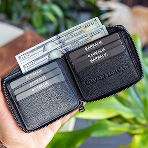 Cartera cerrada con cremallera de cuero con bolsillo para monedas para hombre / cartera de cuero para mujer / billetera para él / regalo de aniversario de diseño unisex