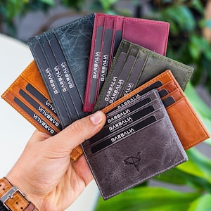 Portacarte sottile in pelle fronte-retro per uomo / Porta carte in vera pelle per donna / Regalo di San Valentino per lui / Porta carte personalizzato
