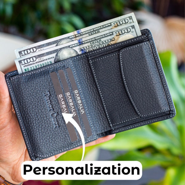 Mens Wallet with Coin Pocket | Personalized Leather Wallet Gift for Him | Men's Coin Wallet | Father's Day Gift for Dad and Husband