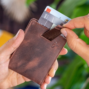 Billetera minimalista para hombre / Billetera delgada de cuero plegable con bloqueo RFID para él / Billetera personalizada desplegable para él / Billetera con pinzas para billetes
