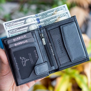 Cartera de cuero para hombre, cartera de cuero personalizada con 2 ventanas para identificación para él, cartera de cuero para hombre como regalo de aniversario