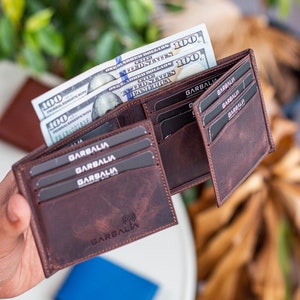 Billetera de cuero marrón para hombres / Billetera de cuero personalizada para él / Rfid Blocking Genuine Leather Men Wallet