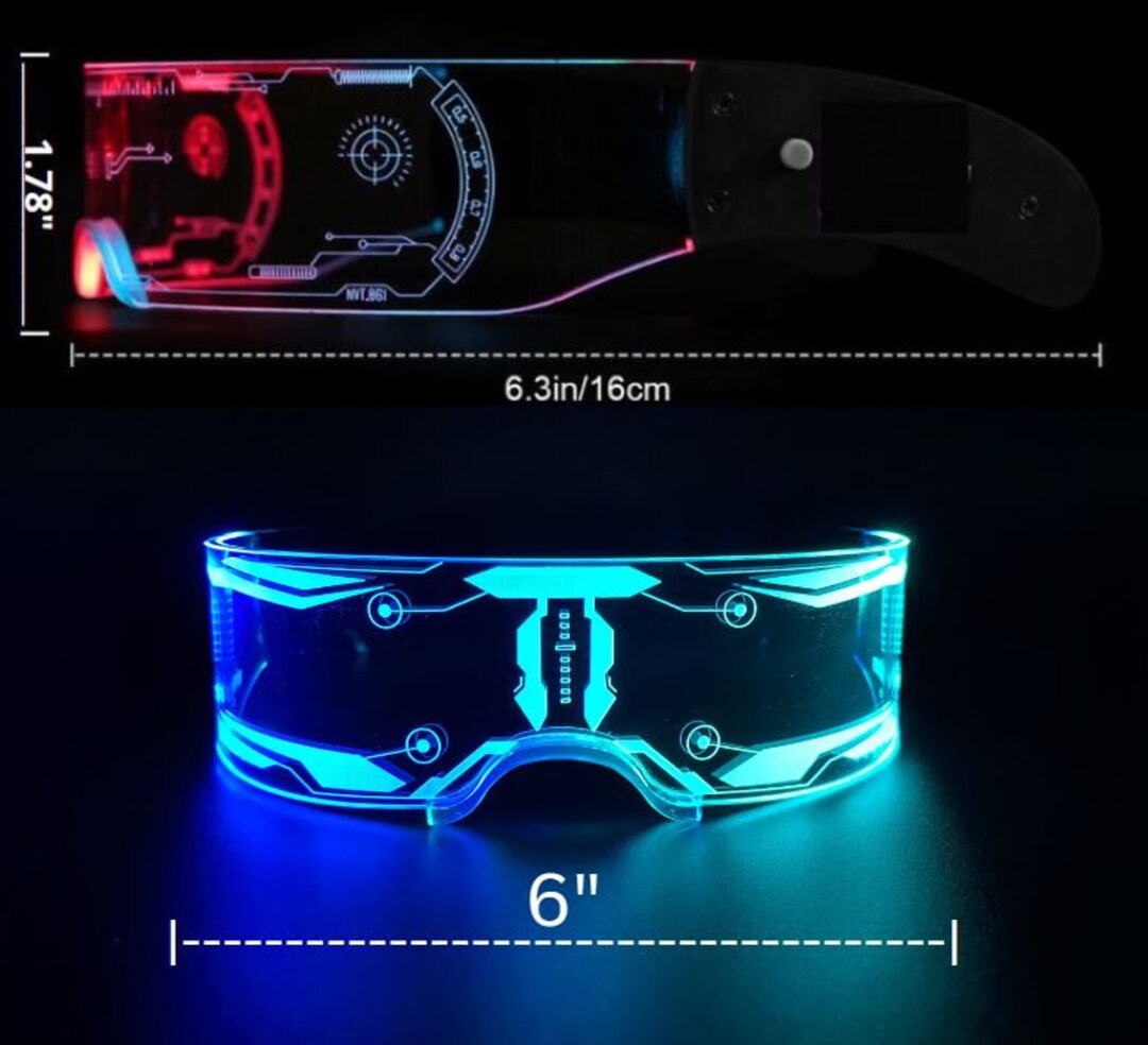 2 Pairs Led Acrylic Glasses Light up Visor Rave Glasses Neon Multi
