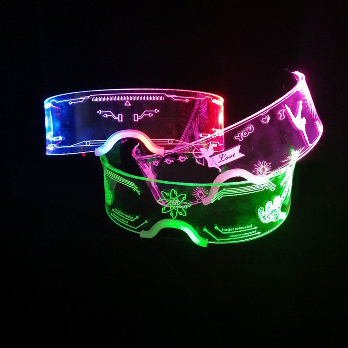 Rave Neon LED Light up Glasses Cyberpunk Goggles Futuristic Etsy