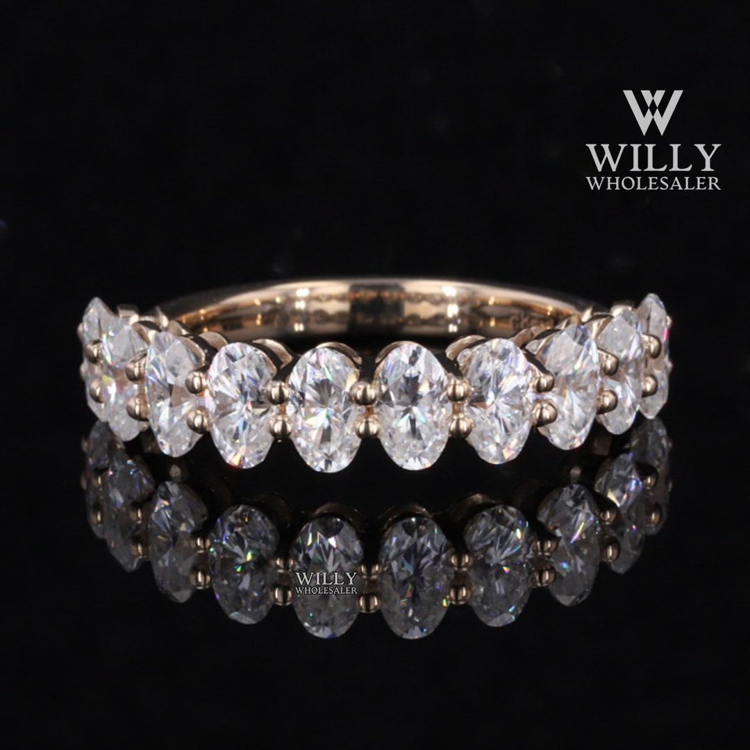 Marvelous 3 CT Oval Cut Moissanite Half Eternity Wedding Band - 14k ...