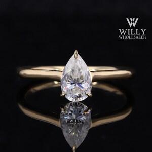 Solitaire 3 Claw Prong Cathedral Set Designer Vintage Style Anniversary Ring, 1/ 1.5/ 2 Carat Pear Cut Moissanite Engagement Ring For Women