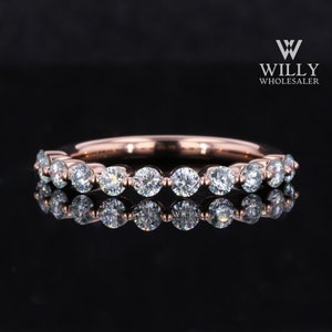 Bubble Shape Shared Prong Set Anniversary Band, Round Brilliant Cut Moissanite Wedding Band, Half Eternity Matching Band For Engagement Ring