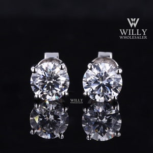Fiery 1.60/ 2.40/ 4 TCW Round Cut Moissanite Earrings, Screw Back Style 4 Prong Wedding Anniversary Earring, Classic Solitaire Stud Earrings