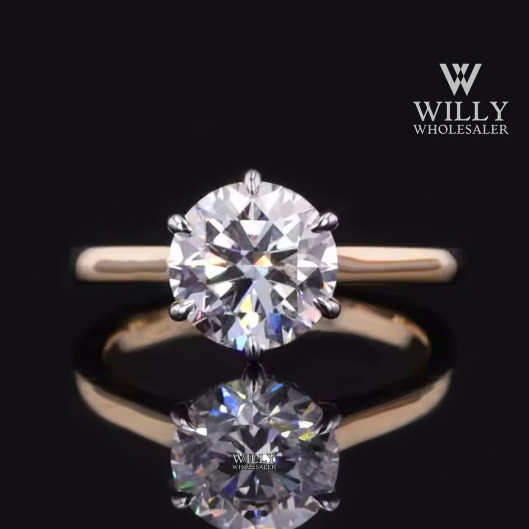 Two Tone Engagement Ring: Colorless 2/2.75/3.5 Carat Round Cut ...
