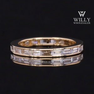 East To West Setting Baguette Cut Moissanite Band, Full Eternity Channel Set Matching Wedding Band For Anniversary Ring, Birthday Gift Ring