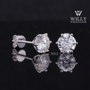 Simple Single Stone Solitaire Earrings, Delicate 1.60/ 2.40/ 4 TCW Round Cut Moissanite Stud Earrings, Screw Back Style Anniversary Earrings