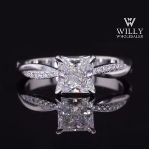Twisted Shank Ring, 1.25/2/2.50 Carat Princess Cut Moissanite Engagement Ring, Tulip Basket Set Solitaire Ring, Wedding Collection For Bride