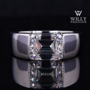 Men&#39;s Wedding Ring, Amazing 3 / 5 / 7 Carat Emerald Cut Moissanite Engagement Ring, Vintage East West Set Solitaire Anniversary Ring For Him