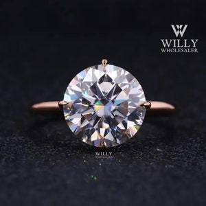 Designer Basket Set Engagement Ring, 4 Claw Prong Solitaire Rounded Band Ring, 2/ 3/ 4 Carat Round Brilliant Cut Moissanite Anniversary Ring