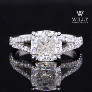 Split Shank Engagement Ring, Sparky 1/ 2 / 3 Carat Cushion Cut Moissanite Anniversary Ring, 4 Claw Prong Set Wedding Ring, Love Promise Ring