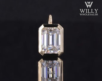 Full Bezel Set Solitaire Pendant, Fiery 1/ 1.6/ 2.4 Carat Emerald Cut Moissanite Engagement Pendant, Daily Wear Pendant, Daughter's Day Gift