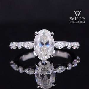 Basket Set Wedding Ring, Solitaire 4Claw Prong Set Anniversary Ring, 1/2/3 Carat Elongated Oval With Marquise Cut Moissanite Engagement Ring