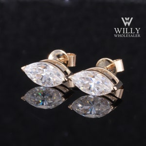 Colorless 1.50/ 2/ 2.70 TCW Marquise Cut Moissanite Stud Earrings, Rose Gold Solitaire Push Back Style Designer Wedding Anniversary Earrings