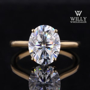 Simply Solitaire Rounded Band Designer Ring, 4Prong Cathedral Set Wedding Ring, Sparky 2.50/3.50/4 Carat Oval Cut Moissanite Engagement Ring