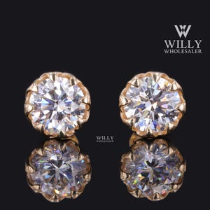 Antique Tulip Basket Push Back Stud Earrings, 2.40/ 3/ 4 TCW Round Cut Moissanite Solitaire Wedding Earring, White/Yellow/Rose Gold Earrings