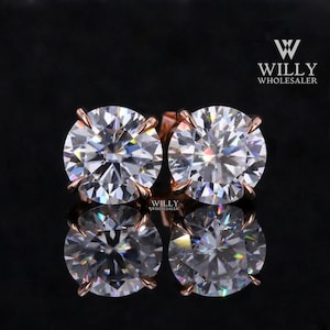 Single Stone 4 Claw Prong Solitaire Earring, Fiery 1.60/ 2.40/ 4 TCW Round Cut Moissanite Stud Earrings, Push Back Style Anniversary Earring