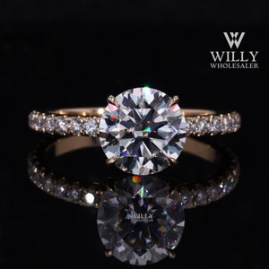 Basket Set Hidden Halo Anniversary Ring, 3/4 Eternity Band 4 Claw Prong Set Engagement Ring, 1/ 2/ 3 Carat Round Cut Moissanite Wedding Ring