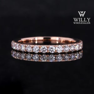 Women&#39;s 3/4 Eternity Wedding Band, Dainty Round Brilliant Cut Moissanite Engagement Band, Stackable Band, Matching Band For Bridal Set Ring
