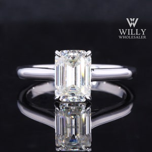 Solitaire Wedding Ring, Crossover Cathedral Set Engagement Ring, 2 / 3 / 5 Carat Emerald Cut Moissanite Anniversary Ring, Love Proposal Ring