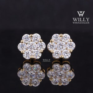 Flower Set Halo Designer Stud Earring, Delicate Round Cut Moissanite Wedding Earring, Screw Back Style 7 Stone Solitaire Anniversary Earring
