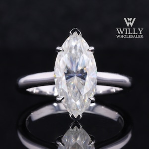 Six Prong Cathedral Set Anniversary Ring, 1/ 2/ 3 Carat Marquise Cut Moissanite Engagement Ring, Rounded Band Solitaire Design Wedding Ring