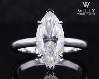 Six Prong Cathedral Setting Engagement Ring: 1.75/2.85/3.50 Carat Marquise Cut Moissanite Solitaire Ring, Handmade Jewelry, Bridesmaid Gift