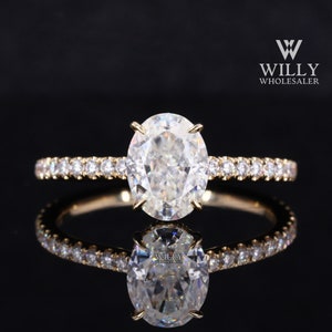 4 Claw Prong Cathedral Set Anniversary Ring, Hidden Halo Designer Wedding Ring, 1 / 2 / 3 Carat Oval Cut Moissanite Engagement Ring For Gift
