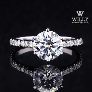 6 Prong Designer Cathedral Set Wedding Ring, 2/ 2.70/ 3.50 Carat Round Brilliant Cut Moissanite Engagement Ring, Solitaire Anniversary Ring