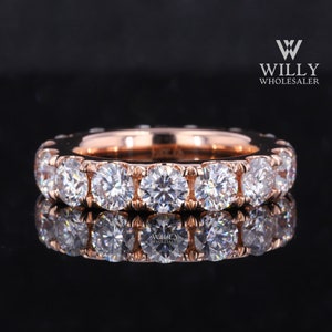Thick Full Eternity Wedding Band, Matching Band For Engagement Ring, Amazing Round Brilliant Cut Moissanite Anniversary Band, Handmade Ring