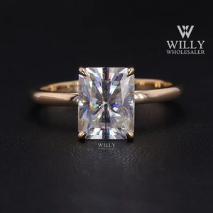 Solitaire Basket Set Engagement Ring, 4 Claw Prong Designer Wedding Ring Gift, Amazing 2/ 4/ 5 Carat Radiant Cut Moissanite Anniversary Ring
