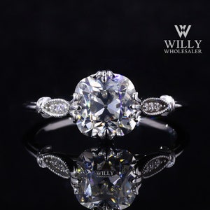 Milgrain Art Deco Solitaire Designer Anniversary Ring, 1/ 2/ 3 Carat Old Mine Cushion Cut Moissanite Engagement Ring, Wedding Ring For Women