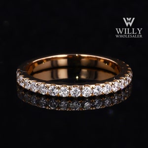 3/4 Eternity Wedding Band, Stackable Band Ring, Round Brilliant Cut Moissanite Engagement Band, Matching Band For Anniversary Ring For Women