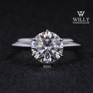 Knife Edge Band Engagement Ring, Solitaire Basket 6 Claw Prong Set Anniversary Ring, 1/2/3 Carat Round Brilliant Cut Moissanite Wedding Ring