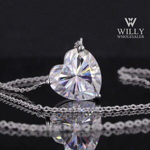 3 Prong Solitaire Wedding Necklace, 1.75/ 2.5/ 3.5 Carat Heart Cut Moissanite Engagement Pendant With Cable Chain, Valentine&#39;s Gift For Wife