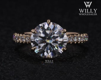 Cathedral Set Solitaire Engagement Ring, 6 Claw Prong Set Wedding Ring, 2/ 2.75/ 3.25 Carat Round Brilliant Cut Moissanite Anniversary Ring