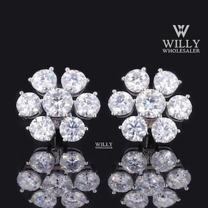 Unique Flower Cluster Set Stud Earrings, Round Cut Moissanite Anniversary Earrings, Screw Back Style Earrings For Women, Party Wear Earrings