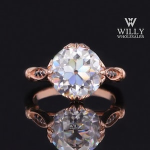 Vintage Style Antique Pong Set Ring, 2/ 3/ 4 Carat Old European Round Cut Moissanite Engagement Ring, Cathedral Set Wedding Anniversary Ring