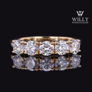 Five Stone Band, Beautiful 3.50 MM Round Cut Moissanite Wedding Promise Band, Matching Stacking Band For Engagement Ring, Customized Jewelry