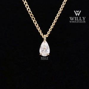 Daily Wear Solitaire Charm Pendant, Delicate 2/ 2.5/ 3 Carat Pear Cut Moissanite Wedding Necklace, 3 Prong Set Anniversary Pendant For Women