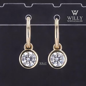 Dangle Huggie Hoop Earrings, 1.60/2/2.50 Carat Round Cut Moissanite Engagement Earrings, Bezel Set Solitaire Drop Earrings, Birthday Present