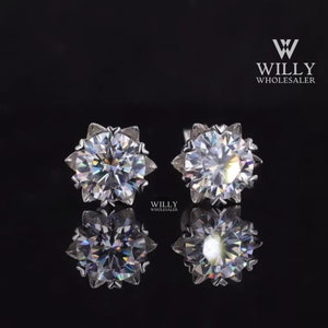 Designer Flower Basket Set Solitaire Stud Earrings, Push Back Style 6 Prong Anniversary Gift, 1.60/ 2.40/ 4 TCW Round Cut Moissanite Earring
