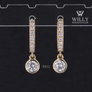 Bezel Set Dangle Drop Earrings, 1/ 1.60/ 2.40 Carat Round Cut Moissanite Wedding Earrings, Huggie Hoop Women&#39;s Earrings, Handcrafted Jewelry