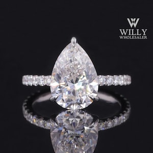 Three Claw Prong Basket Set Engagement Ring, 1.5/2.25/3.2 Carat Pear Cut Moissanite Hidden Halo Wedding Ring, Anniversary Ring Gift For Wife